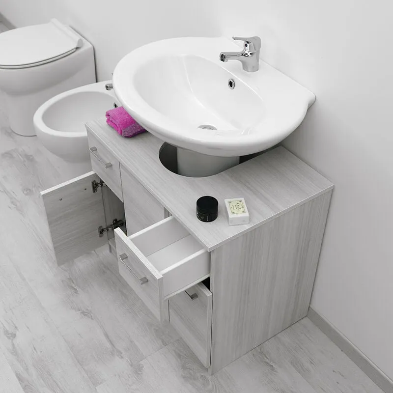 Savini - Mobile Copricolonna Bagno Universale 70 x 46 con ante e cassetti quercia bianco