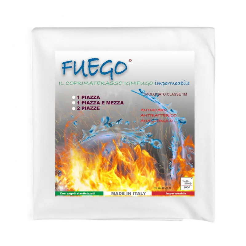 Coprimaterasso Impermeabile 'fuego' Antiacaro Ignifugo Classe 1, Elastico, Linea Alberghiera, Made in Italy 2 piazze