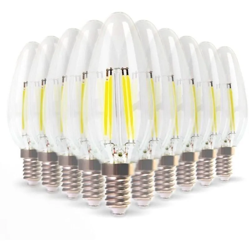 Arum Lighting - Set di 10 lampadine led E14 Filamento Fiamma 5,5W Eq 50W bianco caldo 2700K