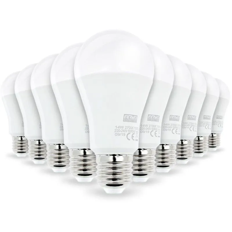 Arum Lighting - Set di 10 lampadine led E27 Alta luminosità 14W Eq 100W Température de Couleur: Bianco caldo 2700K