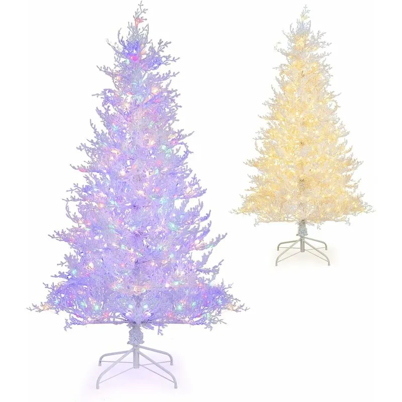 Albero di Natale 180 cm, Albero di Natale Automatico con 383 Punte in pe e 300 Luci led a 2 Colori di Illuminazione, Albero di Natale Innevato con