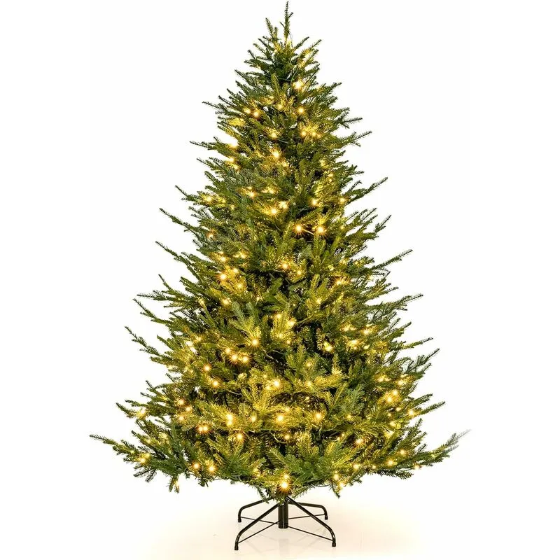 Albero di Natale 136/183 cm, Albero di Natale Artificiale Pre-Illuminato con 386/788 Rametti in pe e pvc, 180/280 Luci a led Bianco Caldo e 8