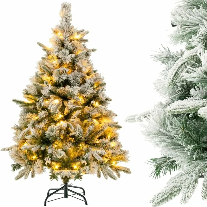 Albero di Natale136/186 cm, Albero di Natale Flockato con 150/250 Luci led Bianco Caldo, 384/752 Punte di Ramo Miste e Aghi di Pino, Albero di Natale