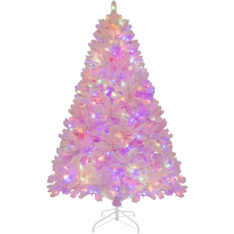 Costway - Albero di Natale Artificiale Flocked da 185 cm, Albero di Natale con 808 Rametti in pvc, 350 Luci led e 8 Modalità di Illuminazione, Albero