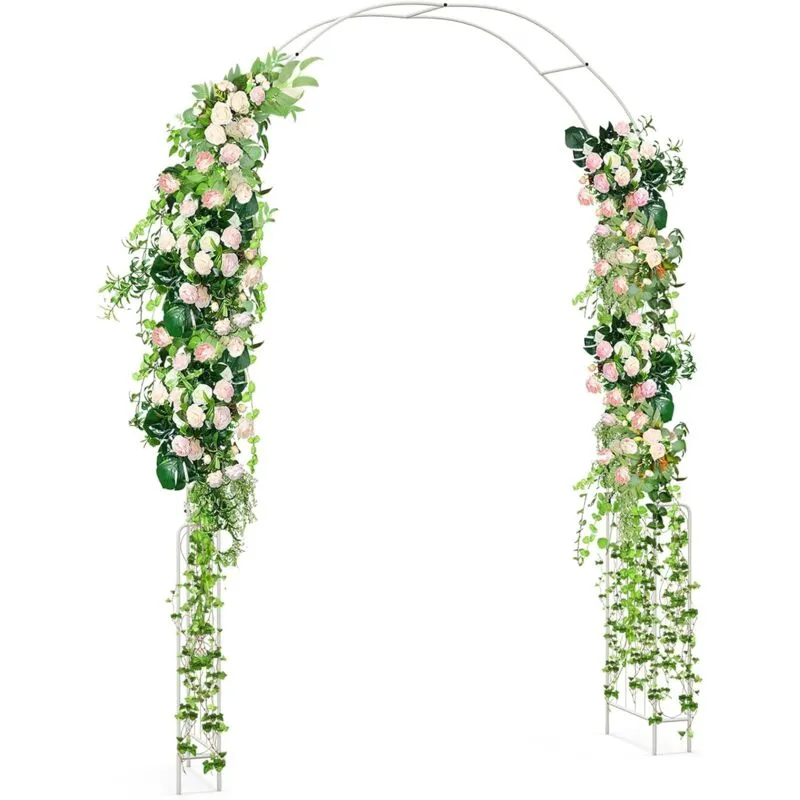 Costway - Arco da Giardino 240 cm, Pergola per Piante Rampicanti con Traliccio, Pergolato da Giardino in Metallo Zincato per Matrimonio, Cerimonia e