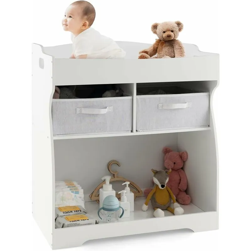 Costway - Bagnetto Fasciatoio per Bambini, Comò per Bambini con 2 Cassetti, 82,5 x 48 x 90 cm, Fasciatoio Cassettiera con Tappetino Impermeabile e