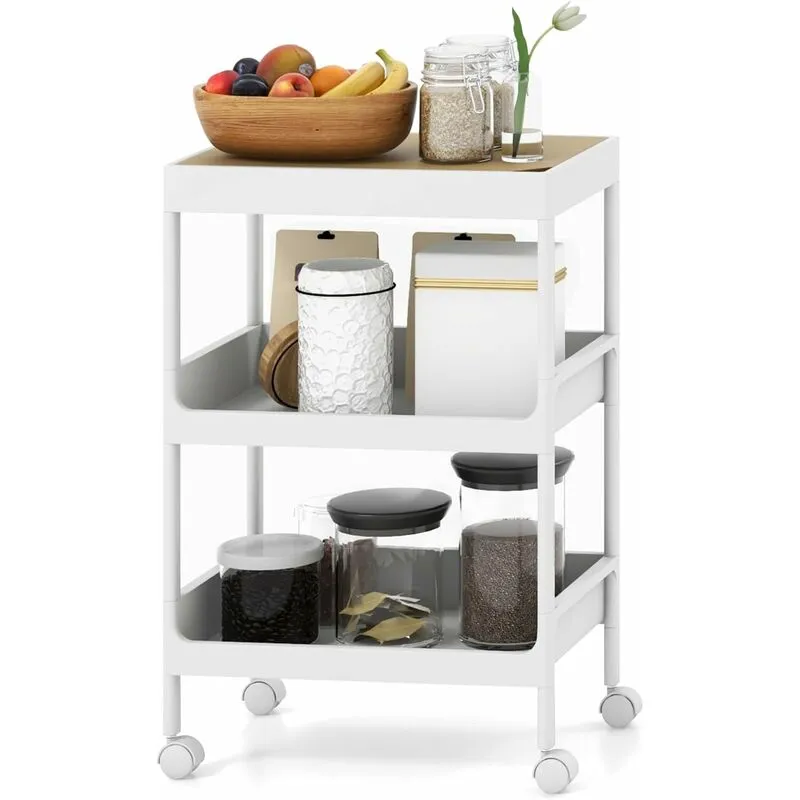 Carrello da Cucina a 3/4 Piani, Carrello con Vassoio Staccabile e Ruote Bloccabili, Carrello Multiuso per Cucina Bagno Lavanderia Spazi Stretti (3