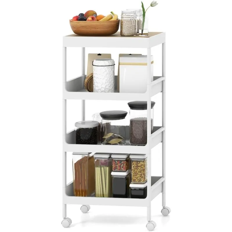 Carrello da Cucina a 3/4 Piani, Carrello con Vassoio Staccabile e Ruote Bloccabili, Carrello Multiuso per Cucina Bagno Lavanderia Spazi Stretti (4