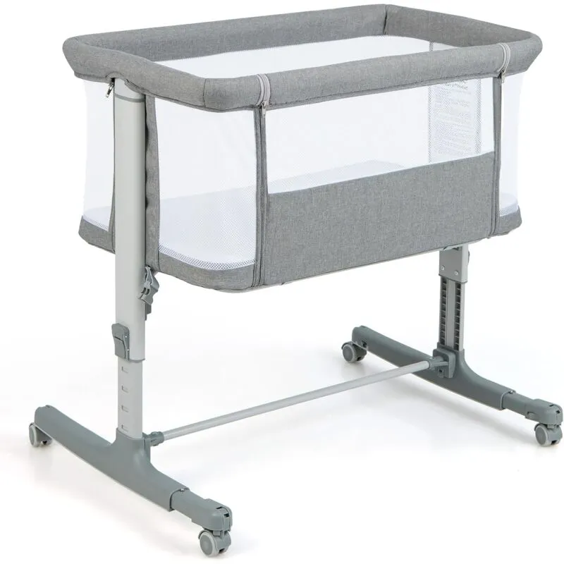 Costway - Culla Neonato Fianco Letto 3 in 1, Lettino Neonato Dondolo con Materasso, Culla Co-Sleeping Fino a 9kg, Altezza Regolabili, Inclinazione di