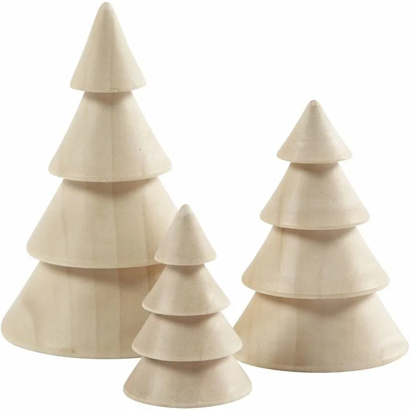 Creativ 100263 Alberi di Natale in legno, h: 5+7,5+10 cm, d: 3,5+5,4+6,7 cm, legno imperatrice, 3pz