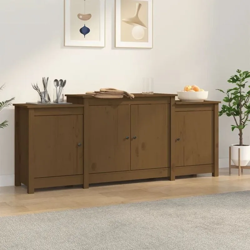 Credenza Marrone ambra 164x37x68 cm in Legno Massello di Pino - Vidaxl