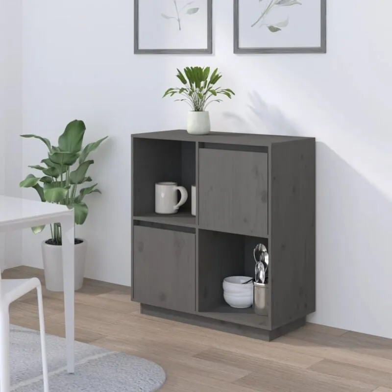 Credenza Grigia 74x35x80 cm in Legno Massello di Pino - Vidaxl