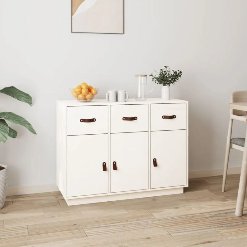 Credenza, Madia per salotto Moderna Bianca 100x40x75 cm in Legno Massello di Pino Vidaxl