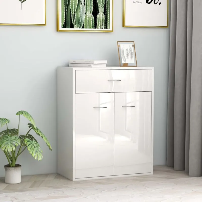 Credenza Bianco Lucido 60x30x75 cm in Legno Multistrato - Vidaxl