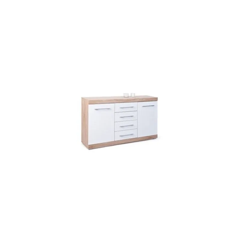 Mobile credenza buffet 2 ante 4 cassetti rovere/bianco 155x40x87CM