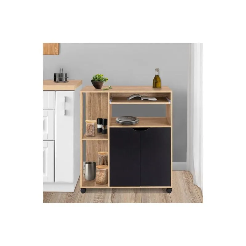 Carrello da cucina legno di faggio e ante nere L.76 cm cosi