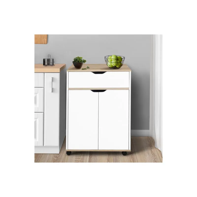 Credenza COSY con cassetto in legno bianco e ripiani in faggio L.60 CM