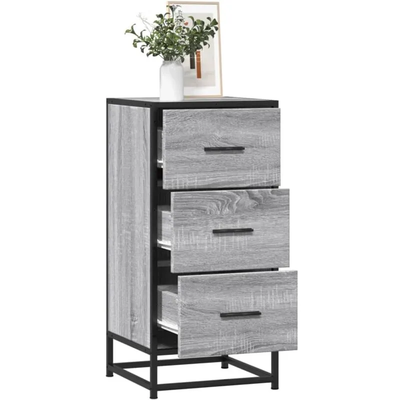 Credenza Grigio Sonoma 35,5x35x76 cm in Truciolato e Metallo - Vidaxl