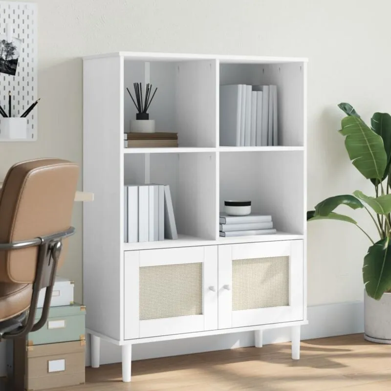 Torana - Credenza senja Aspetto Rattan Bianco 90x35x130 cm Massello Pino