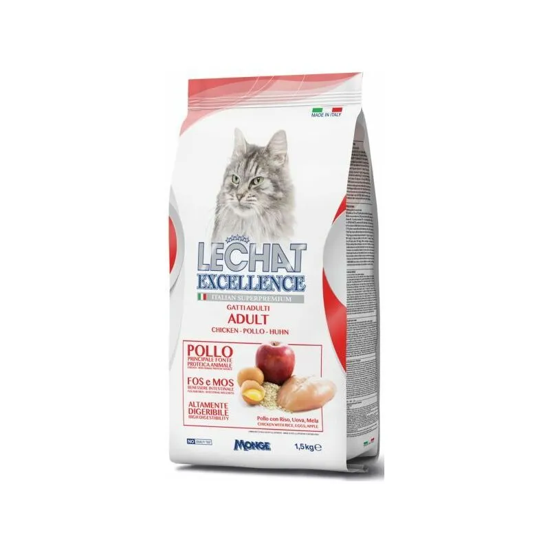 Monge - Lechat Excellence Gatto Adulto Riso Uovo e Mela 1,5 kg