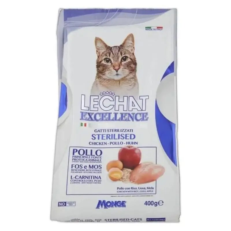 Monge Lechat Excellence Gr.400 Croccantino Sterilised Pollo con Riso Uova e Mela