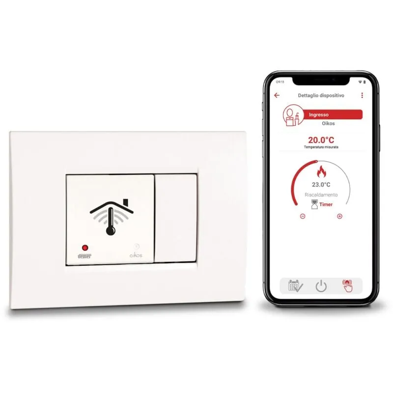 Cronotermostato WiFi a Incasso (2 moduli) gestito con app Vemer VE796000 Oikos Bianco