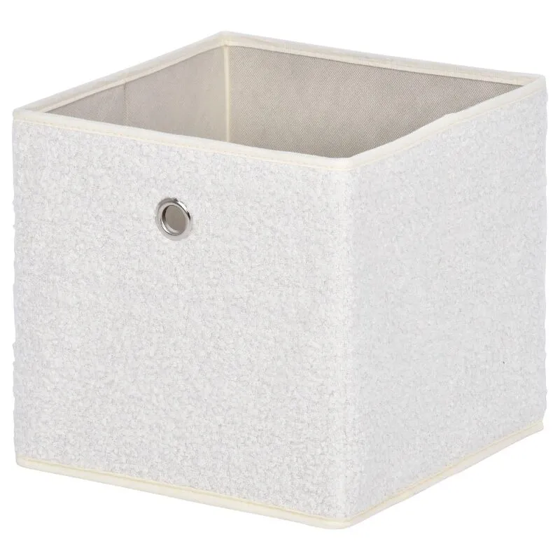 Cubo pieghevole in tessuto bouclé écru - H27 cm