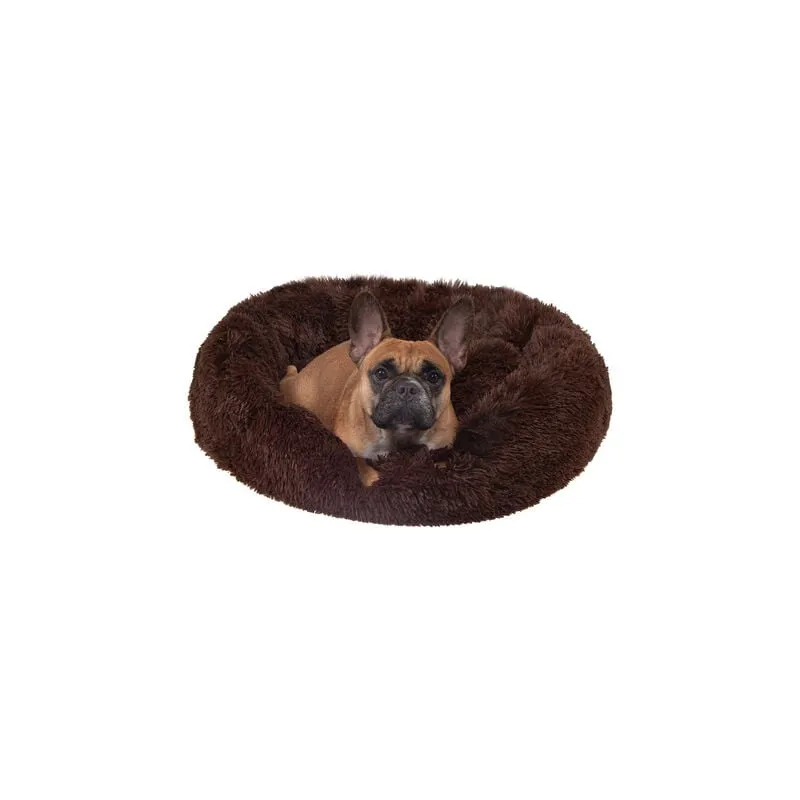 Cuccia per cane di 70 cm, cuscino di peluche marrone.