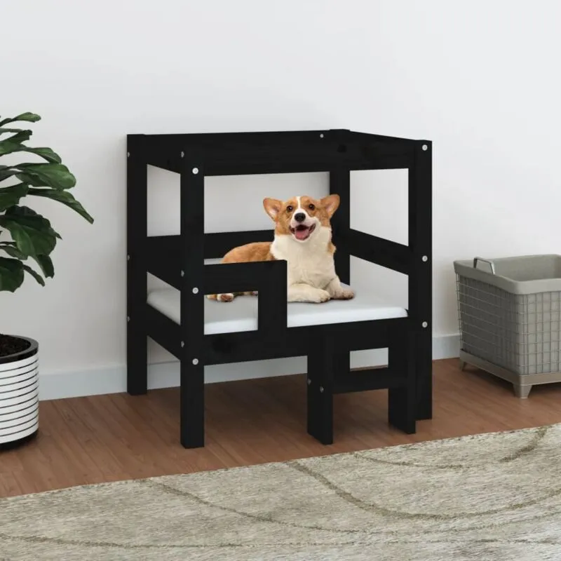 Vidaxl - Cuccia per Cani Nera 55,5x53,5x60 cm in Legno Massello di Pino