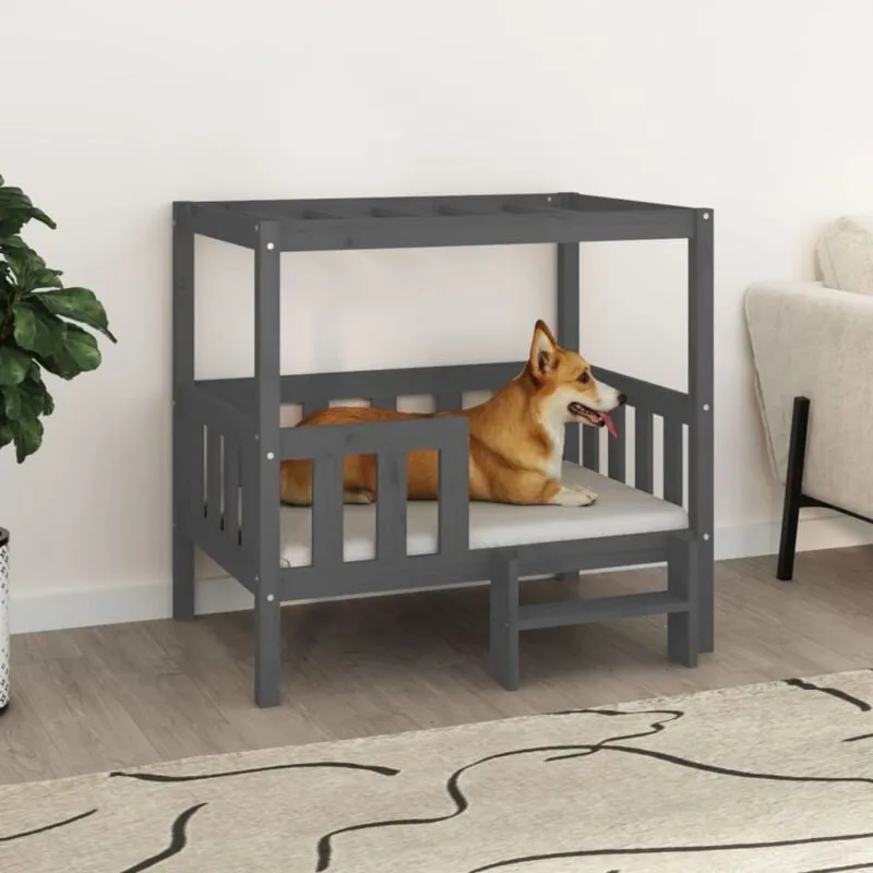 Cuccia per Cani Grigio 95,5x73,5x90cm in Legno Massello di Pino - Vidaxl