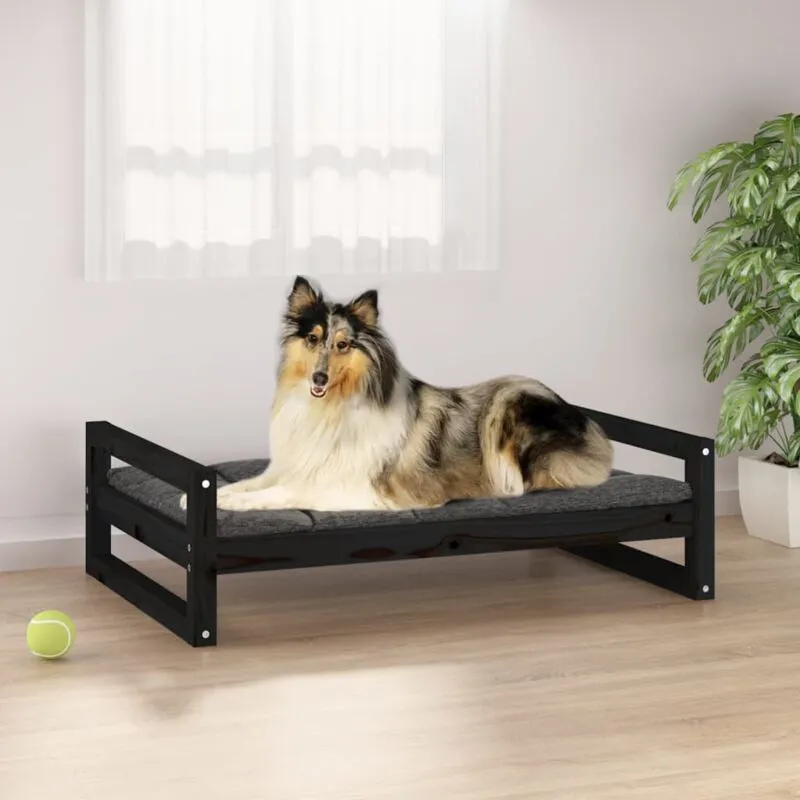 Cuccia per Cani Nera 95,5x65,5x28 cm in Legno Massello di Pino - Vidaxl