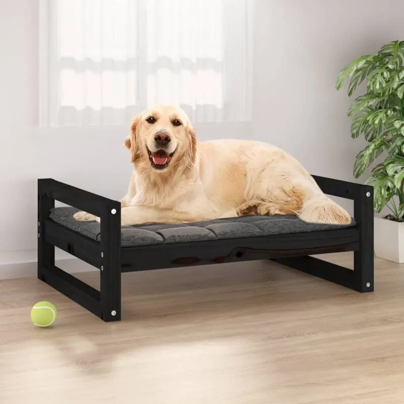 Cuccia per Cani Nera 75,5x55,5x28cm in Legno Massello di Pino - Vidaxl