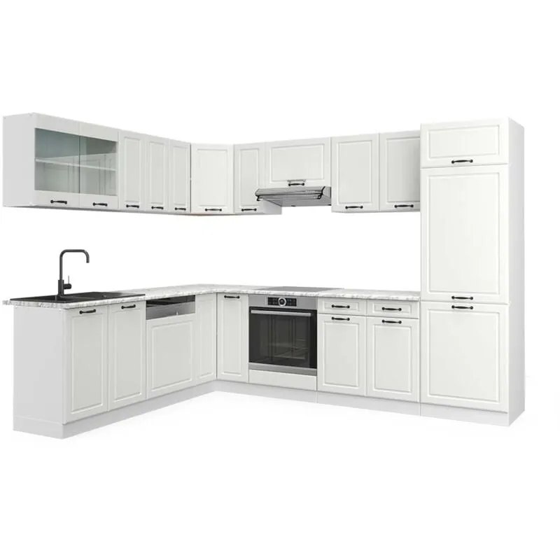  - Cucina angolare completa R-Line, Casa di campagna bianca/bianco, 227 x 287 cm , pl Marmo