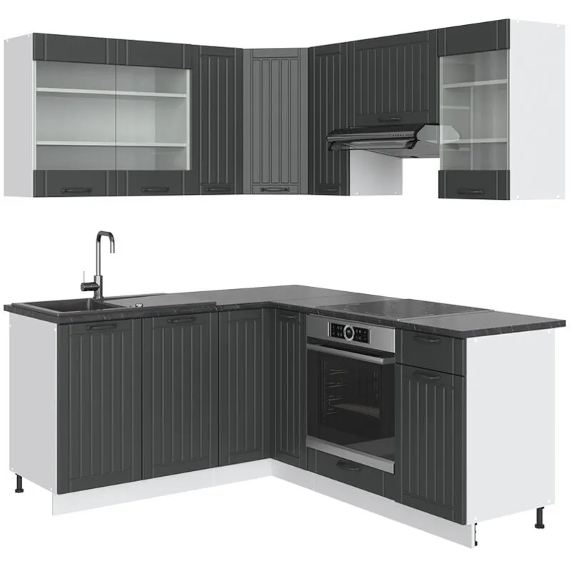  - Cucina angolare completa Fame-Line, Antracite casa di campagna/bianco, 160 x 190 cm , pl Antracite