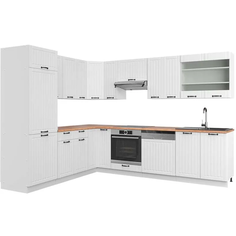  - Cucina angolare completa Fame-Line, Casa di campagna bianca/bianco, 227 x 287 cm , pl Rovere