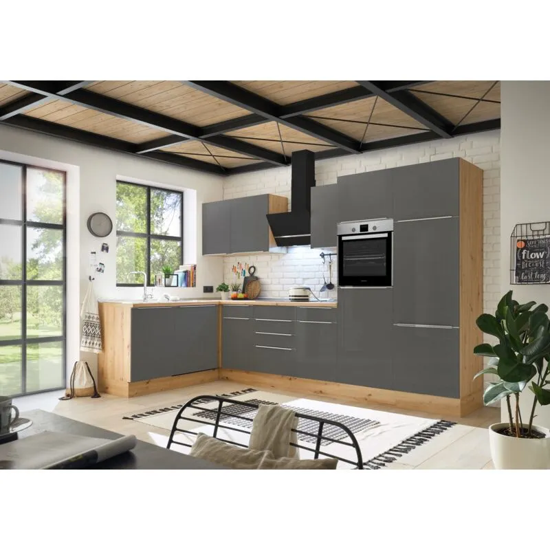 Cucina Angolo Cottura Cucina ad Angolo Marleen Premium 340 cm Rovere Artisan Grigio Respecta