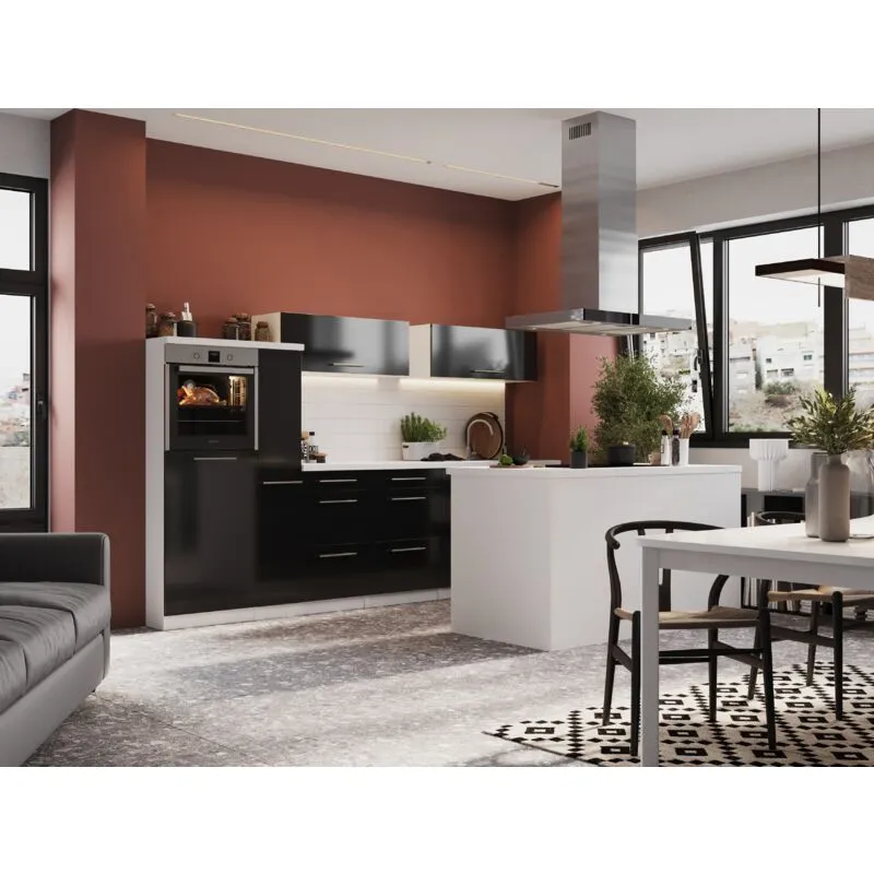 Cucina Angolo cottura Cucina ad isola Bianco Nero Amanda 310 cm Respecta Premium