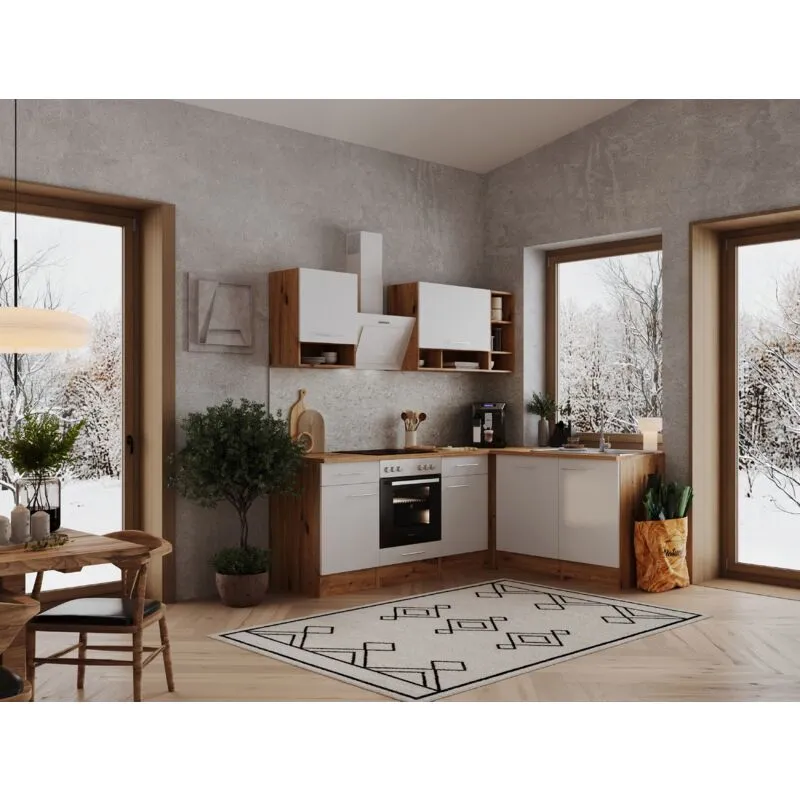  - Cucina blocco cucina blocco cucina angolo cucina rovere bianco Hilde 220x172 cm Respecta