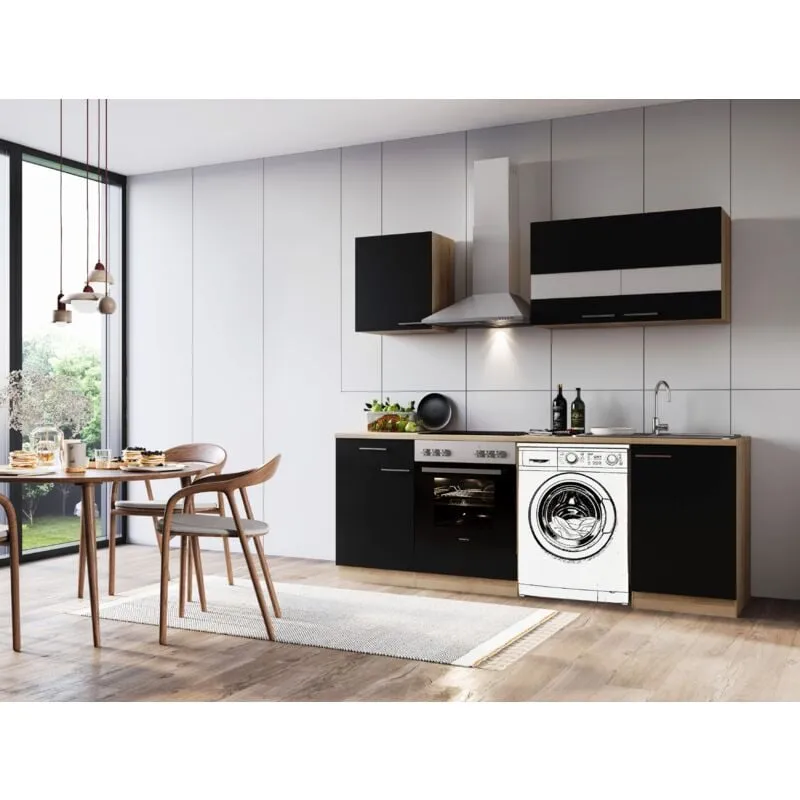 Cucina Mobile per lavatrice da incasso Rovere Nero Merle 220 cm 