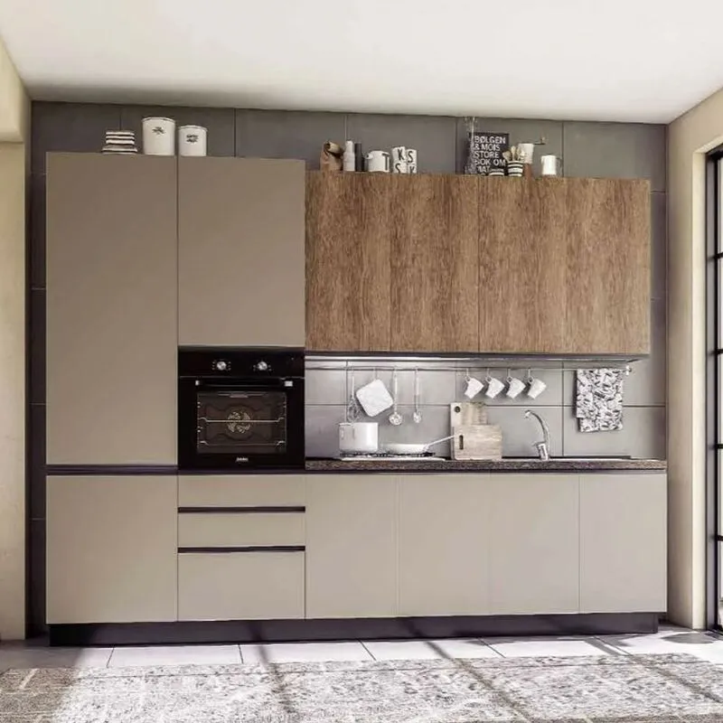 Stilprojectstore-casa E Ufficio - Cucina a composizione fissa lineare, fango opaco/canyon con elettrodomestici l. 300x240 - Sanny