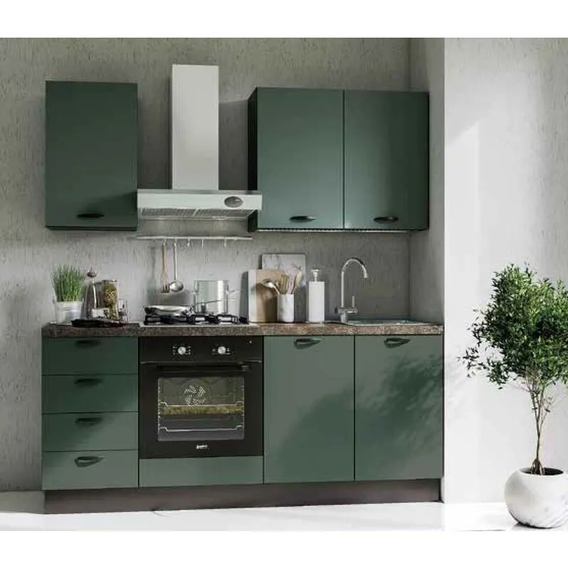 Stilprojectstore-casa E Ufficio - Cucina a composizione fissa lineare, Verde malga con elettrodomestici l. 195x216 - Mono 195