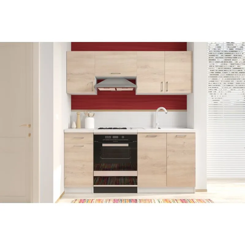 Arreditaly - Cucina Componibile con Top Bianco Tagliato Completa di Mobili Pensili Sospesi e Mobili Base Cucinino Moderno in Laminato da 180 Cm da