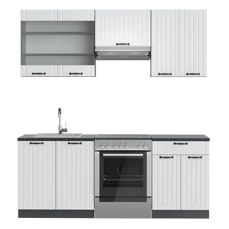  - Cucina componibile Fame-Line, Bianco casa di campagna/antracite, 200 cm , pl Antracite