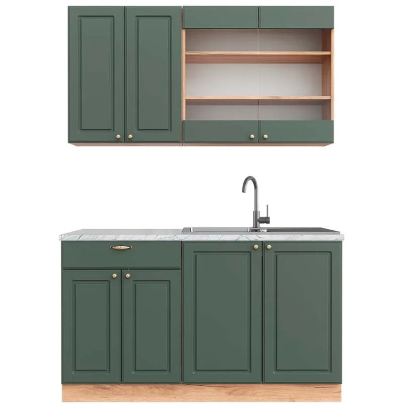  - Cucina completa Fame-Line, Quercia verde-oro Country/oro Power, 140 cm , pl Marmo