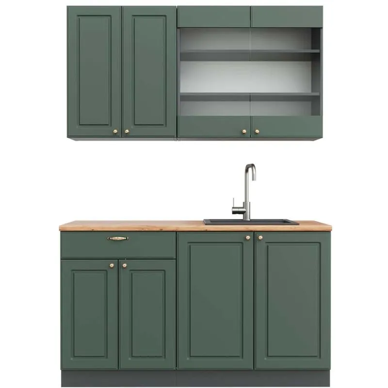  - Cucina completa Fame-Line, Verde-oro Country House/Antracite, 140 cm , pl Rovere