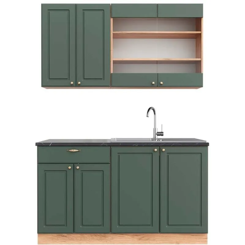  - Cucina completa Fame-Line, Quercia verde-oro Country/oro Power, 140 cm , pl Antracite