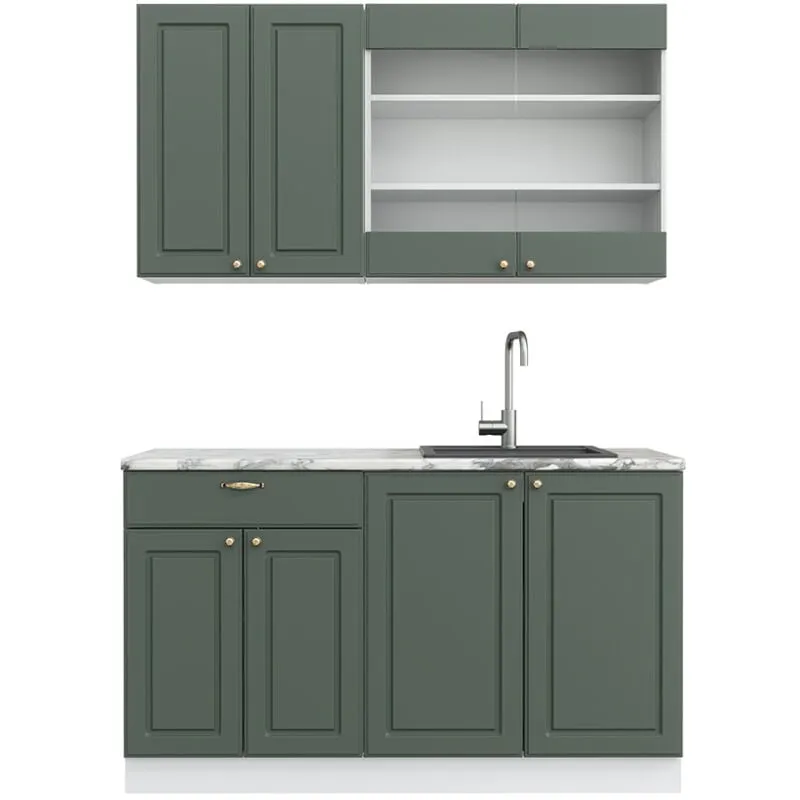  - Cucina completa Fame-Line, Verde-oro Country House/Bianco, 140 cm , pl Marmo