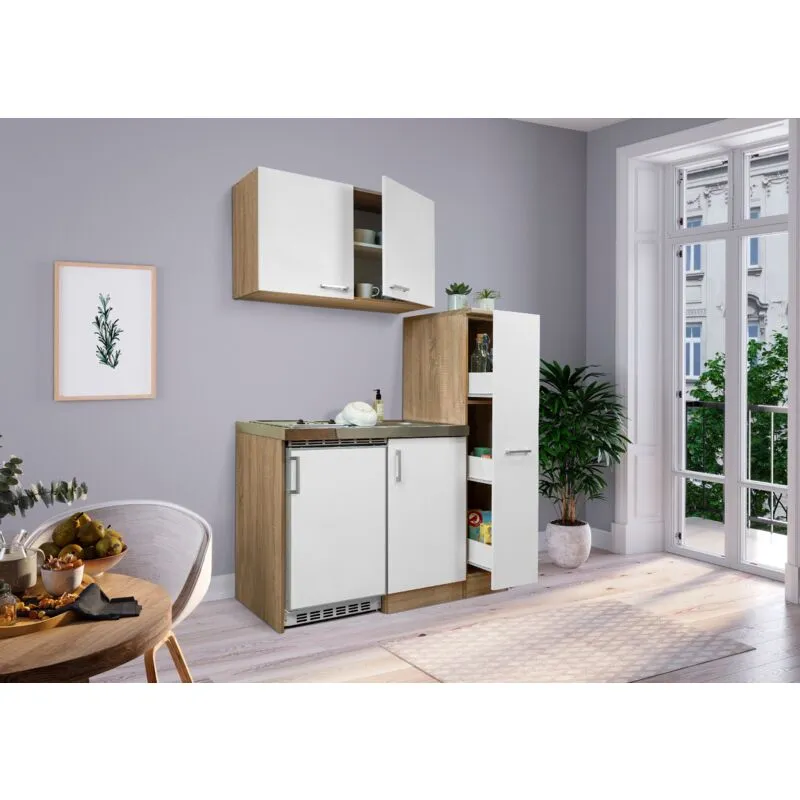 Cucina mini cucina cucina singola angolo cottura dispensa rovere bianco Levin 130 cm Respecta