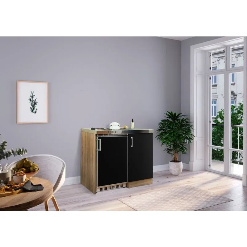 Cucina mini cucina cucina singola dispensa rovere nero Levin 100 cm Respecta