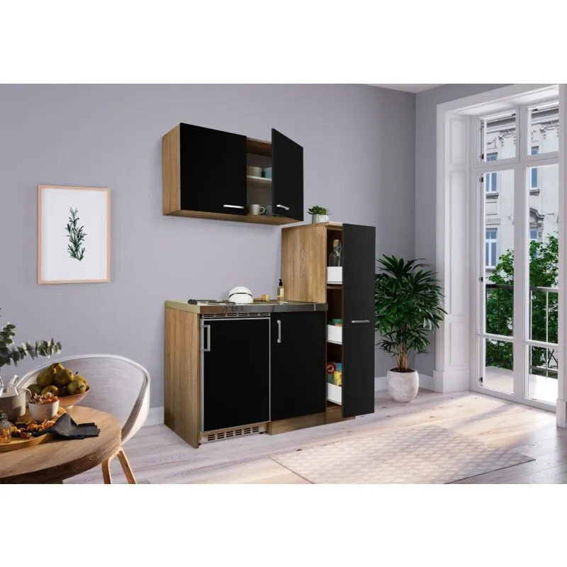  - Cucina mini cucina cucina singola dispensa rovere nero Levin 130 cm Respecta